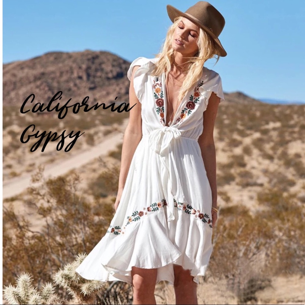 Western Boho Gypsy Embroidered Midi Dress - Picture 3 of 8
